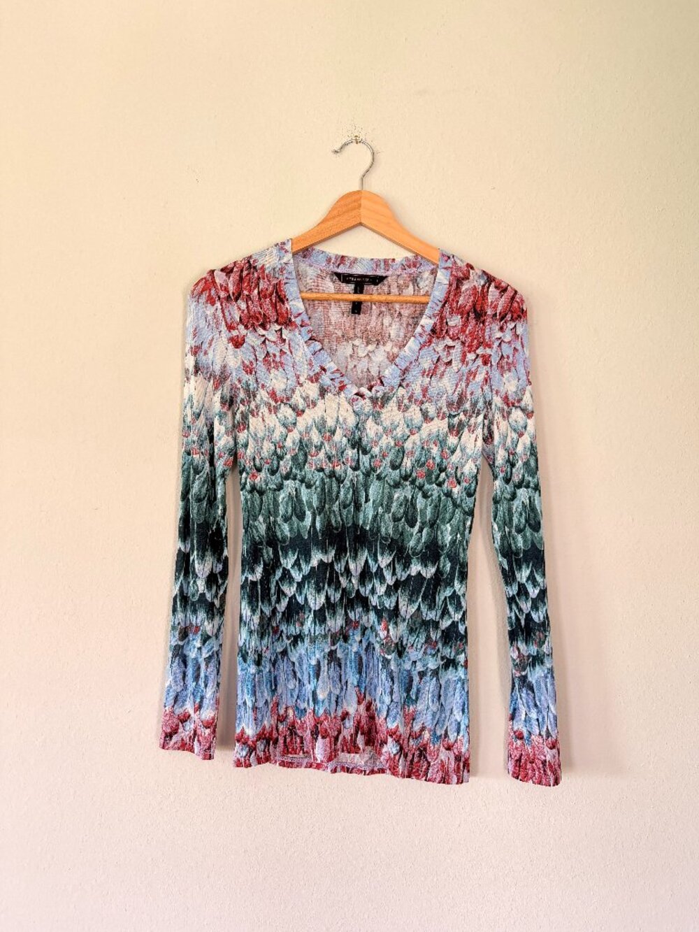 BCBGMaxAzria Feather Print Top Small
